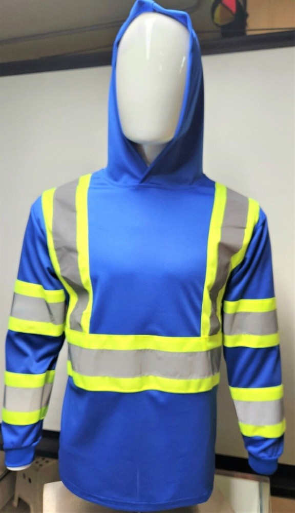 Hoodie Blue High Visibility Safety Shirt With Reflective Stripes