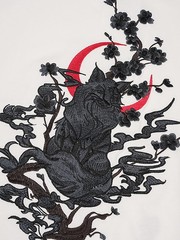 Niepce Dark Kitsune with Cherry Blossoms Embroidery Japanese Streetwear Tee
