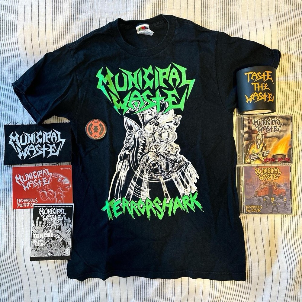 Municipal Waste Terror Shark T-shirt, Koozie, CD, Patch, & Stickers Bundle