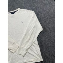 Men’s White Waffle Knit Ribbed Cuff Crew Neck Long Sleeve Thermal Shirt Size L