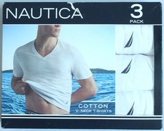 Nautica Mens Size S 34-36 3-Pack Cotton Blend V-Neck T-Shirts White Undershirts