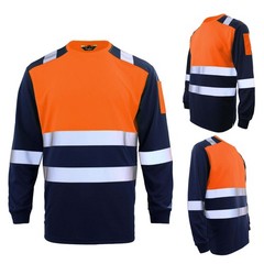 Hi Vis Viz T Shirt High Visibility Safety Reflective Tape Work Top Long Sleeve
