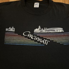 Vintage Cincinnati Riverfront Stadium Black Velva Sheen T-Shirt Size XL 80s 90s