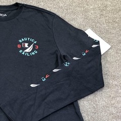 Nautica Shirt Mens Medium Blue Sailing Graphic Tee Tagless Nautical Long Sleeve
