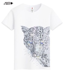 Men Fashion Diamonds T-Shirt Leopard Print Rhinestones Hot Drill Short Sleeve