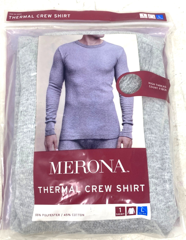 Merona Gray Thermal Crew Long Sleeve Shirt Men’s Size Large (42-44)