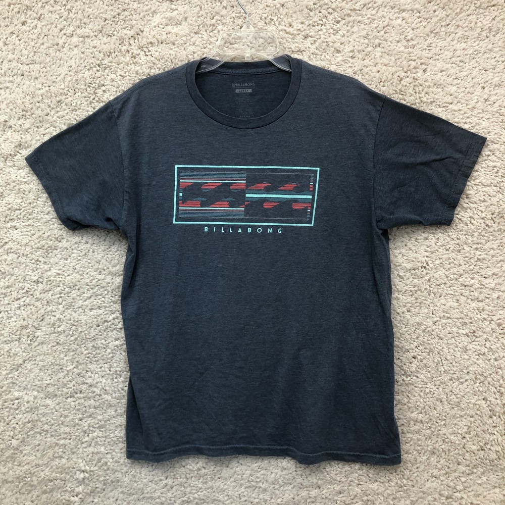 Billabong Shirt Large Adult Blue Inverse Stripes Premium Logo Graphic Tee Mens L