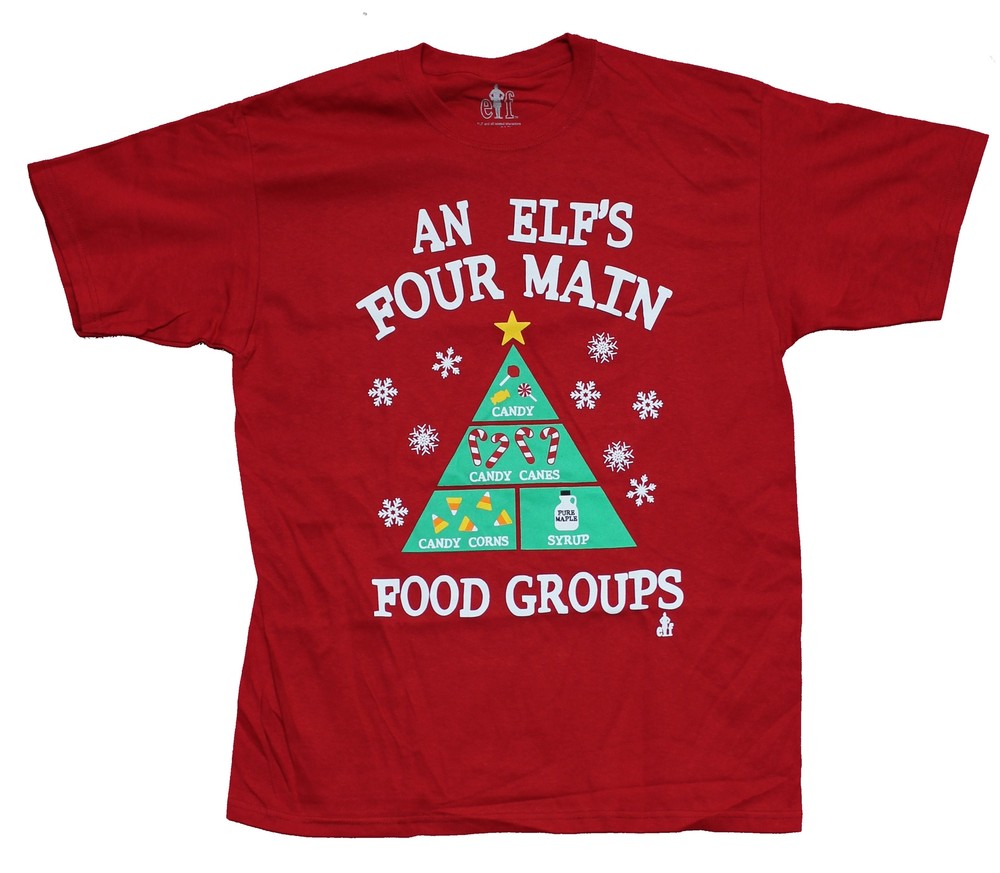 Elf New Adult T-Shirt – An Elf’s Four Main Food Groups