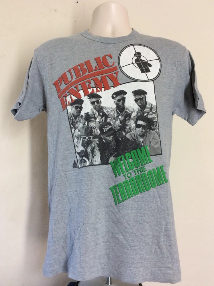 Vtg 1990 Public Enemy Welcome To The Terrordome T-Shirt Gray M/L 90s Hip Hop