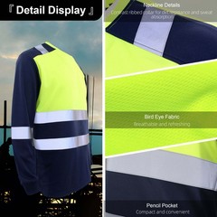 Hi Vis Viz T Shirt High Visibility Safety Reflective Tape Work Top Long Sleeve