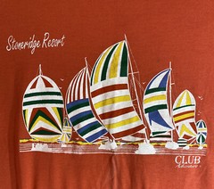 Stoner Resort L T Shirt Club Adventure Orange Sail Boats Sea Vintage