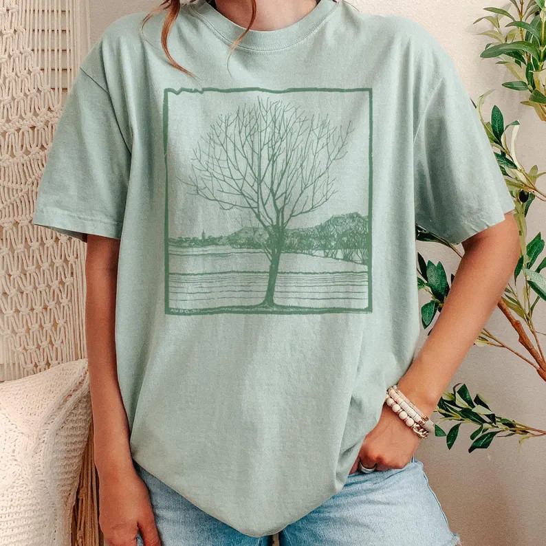 Landscape Tree Sketch Art Nature Outdoors Comfort Tee Scenic View
