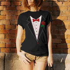 Tuxedo with Rose – Classy Formal Funny Party Bowtie T Shirt