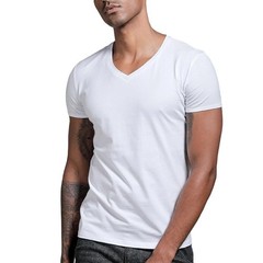 Men Solid Color V Neck Tight Fit T Shirt Short Sleeve Polyester Base Layer Top