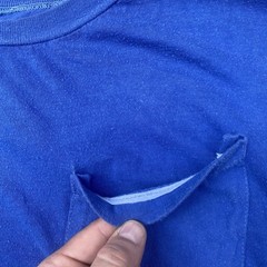 Vintage 50s 60s Blue Pocket Tee Shirt Cotton Single Stitch Blank Cropped Boxy