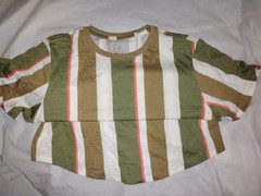 Original Use Green Brown White Striped Short Sleeve Curved Hem T-Shirt, Childs S