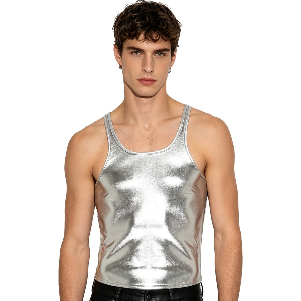 Men Vest Glossy Tank Athletic Shirt Party Sports Daily Life Hip Hop Casual Top
