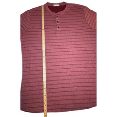 Marine Layer Mens M/L Double Knit Henley Shirt Red Striped Long Sleeve Pullover