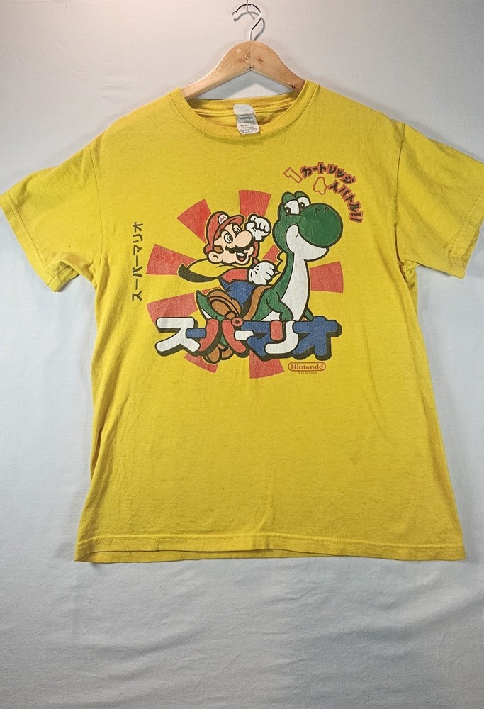 Rare Vintage NINTENDO Mario Yoshi Japanese 2009 T Shirt 2000s Video Games Yellow