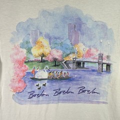 Boston Massachusetts Tourist Art T-Shirt Mens Small White Destination Painting