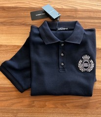 Dolce&Gabbana Men T shirt Pique Cotton Polo Neck Silver Embroidery T-shirt