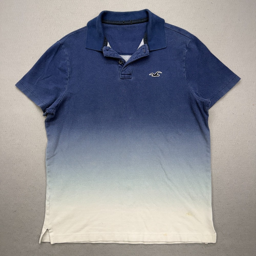 Hollister Blue Ombre Epic Flex Stretch Short Sleeve Polo Shirt Size L