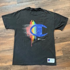 Vintage Champion T Shirt Made In USA Big C Rainbow Graphic Streetwear 90s Skate