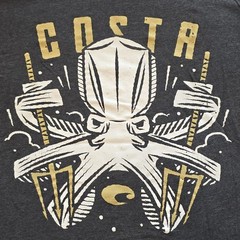 Costa Men’s Gray Octopus Fishing Graphic Tee Crew Neck Short Sleeve Size M