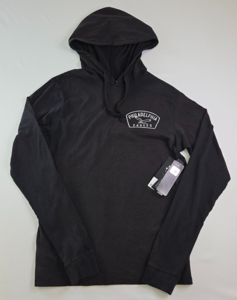 47 Brand Mens Dusted Jet Black Long Sleeve Hoodie Size S Philadelphia Eagles