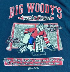 Big Woody’s Goalie School Vintage Hockey Graphic T-Shirt