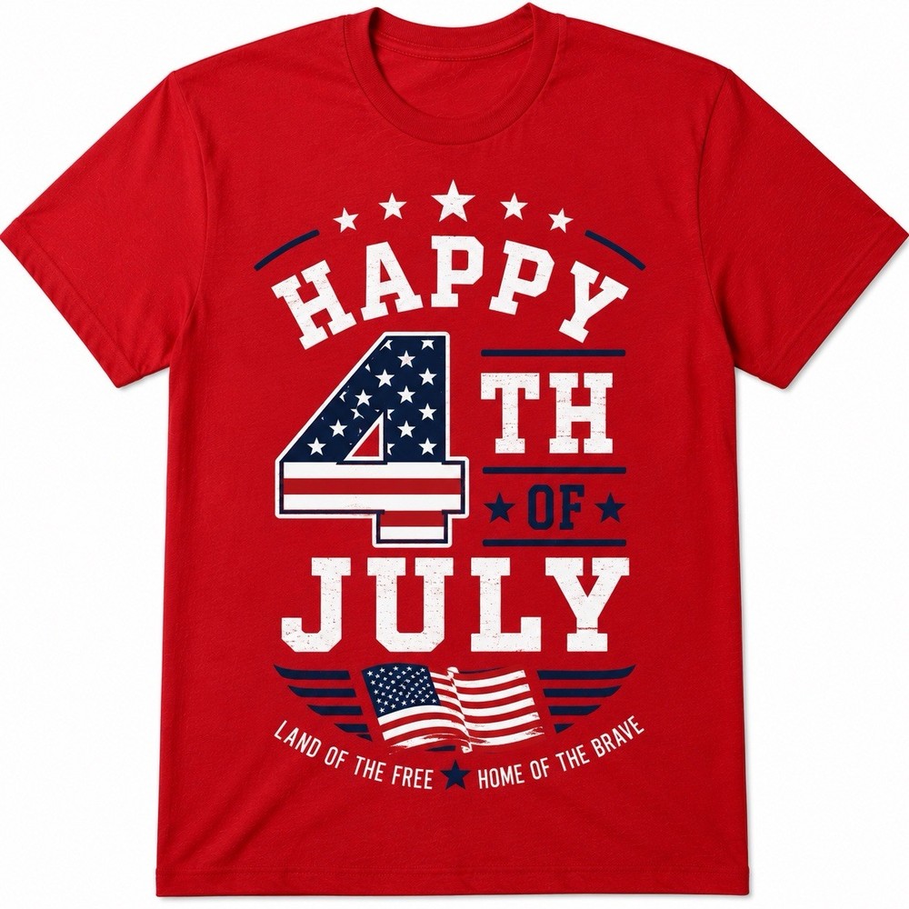 t-shirt unisex adults happy 4th of July patriotic USA graphic red crew neck