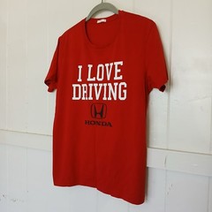 Honda × GU T-Shirt I Love Driving HONDA Men’s Medium Red Graphic Logo Spell Out