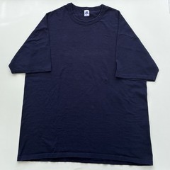 Vintage Russell Athletic Blank Navy Blue Ribbed Collar T Shirt Size Men’s XL