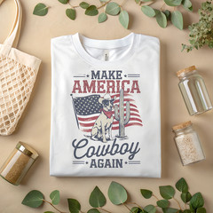 Patriotic Cowboy Dog Graphic T-Shirt Western Ranch Dog Shirt A638