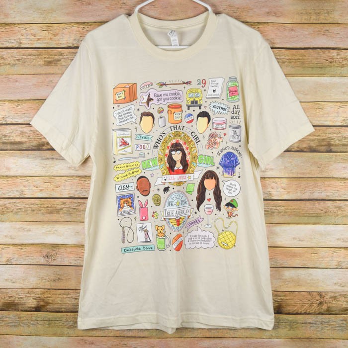 New Girl Sitcom TV Show Adult Unisex L Its Jess Tshirt Tee Beige Zooey Deschanel