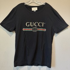 Gucci Logo Washed Print Oversized Black Cotton T Shirt Men Sz medium.