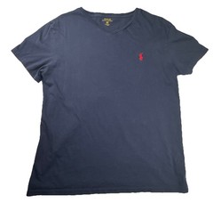 Polo Ralph Lauren Mens V-Neck T-Shirt Size M Navy Blue Cotton Classic Preppy Tee