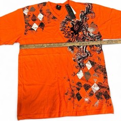 Y2K Karl Kani v neck tee Sz L NWT Grunge Skater Hip Hop Deadstock Orange