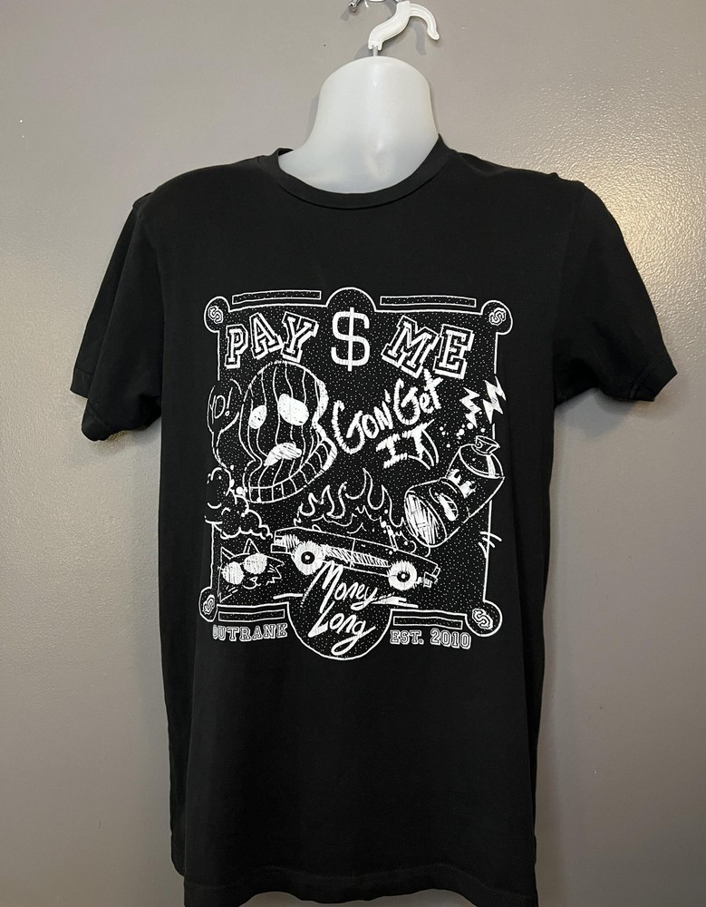 Outrank Shirt Mens Medium Black Pay Me Money Long Graphic Streetwear Tee