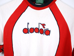 Diadora T-Shirt Men’s Medium White Red Logo Embroidery Retro Soccer Cotton
