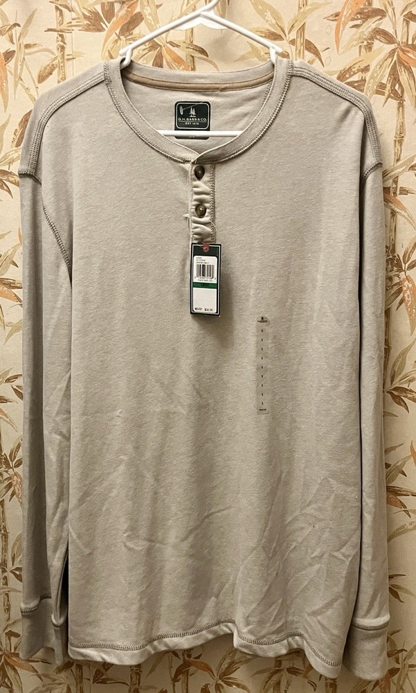G.H. Bass Mens Carbon Henley Shirt L New, Beige Plaza Taupe Cotton Blend