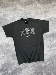 VTG 90s Nike Center Logo T-Shirt Big Logo Swoosh Embroidered Gray Tee Y2K Size S