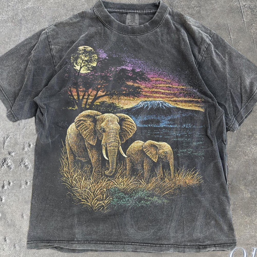Vintage Elephant Graphic T-Shirt, African Safari Wildlife Tee, Comfort