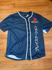 PlayStation Katakana Kanji Baseball Jersey Official License Navy Pinstripe L