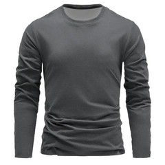 Spring and Autumn Men’s Solid Color Round Ne T-shirt 100% Polyester Fiber Casu