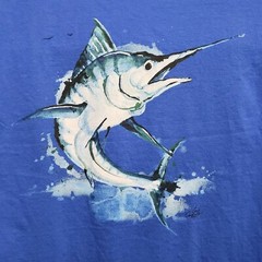 Costa Del Mar Tshirt Mens Large Blue Marlin Fish Salt Ocean Beach Vacation Blue