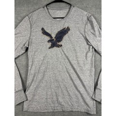 American Eagle Athletic Fit Long Sleeve Eagle Logo Tee Size M Grey Heather