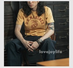 NON STOCK Retro Cotton Men T-Shirt USMA MARINE T Heavyweight Basic Tee T-Shirts