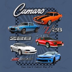 Joe Blow T’s Chevy Camaro Z/28 Men’s Blue T-Shirt 1st 2nd 3rd 4th 5th Gen