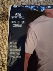 STAFFORD 3 Large Crew Neck White T-Shirts 100% Cotton Comfort. New In Package.